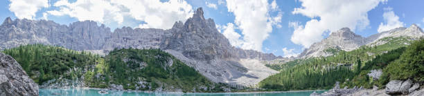 istock Panoramic view on Alpine lake and Dolomites, Italy 870142794