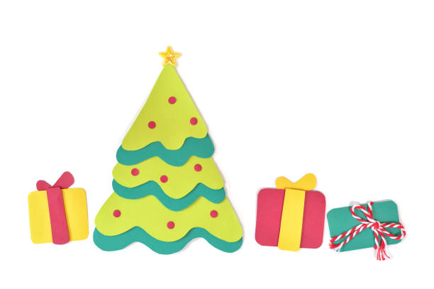 istock Christmas tree and gifts paper cut on white background 870147690