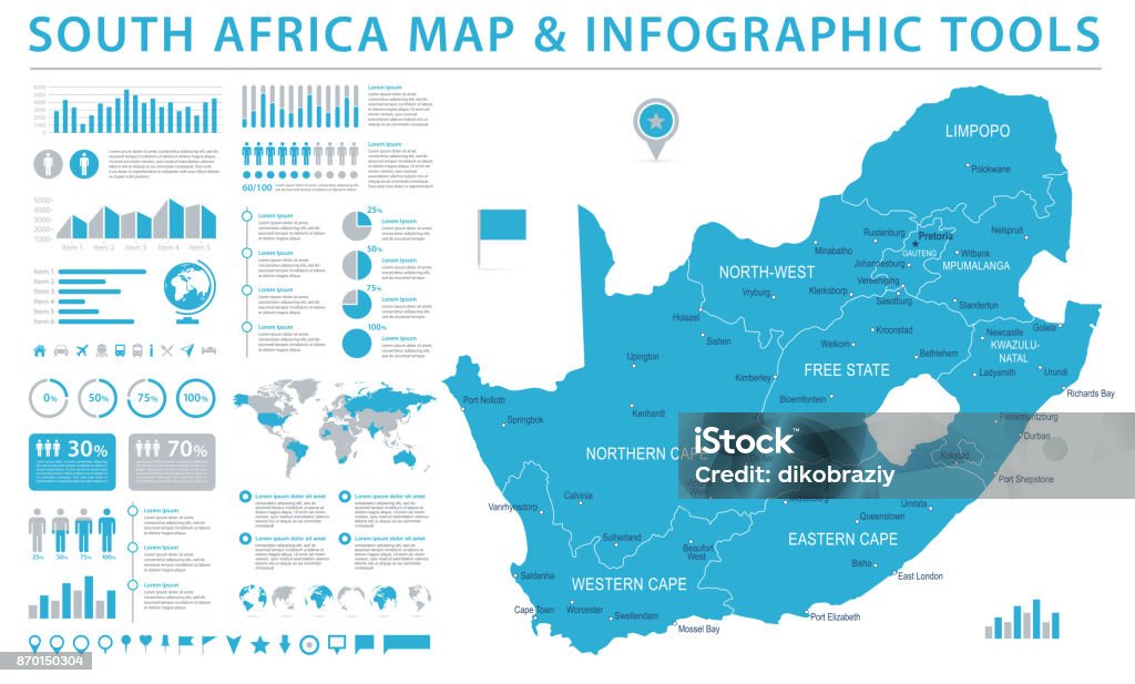 南アフリカ共和国の地図 - 情報グラフィック ベクトル図 - 南アフリカ共和国のロイヤリティフリーベクトルアート
