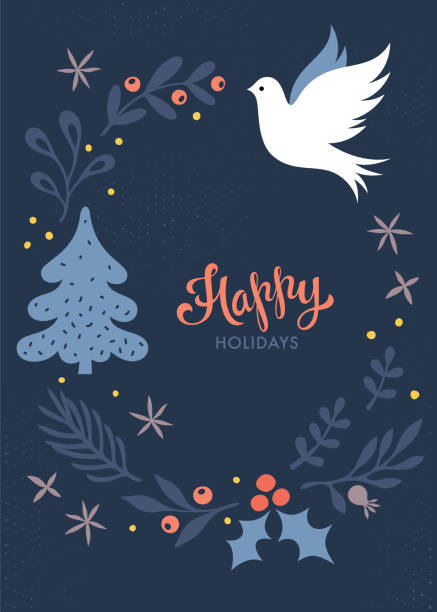 рождественские card_01 - tree winter bird branch stock illustrations