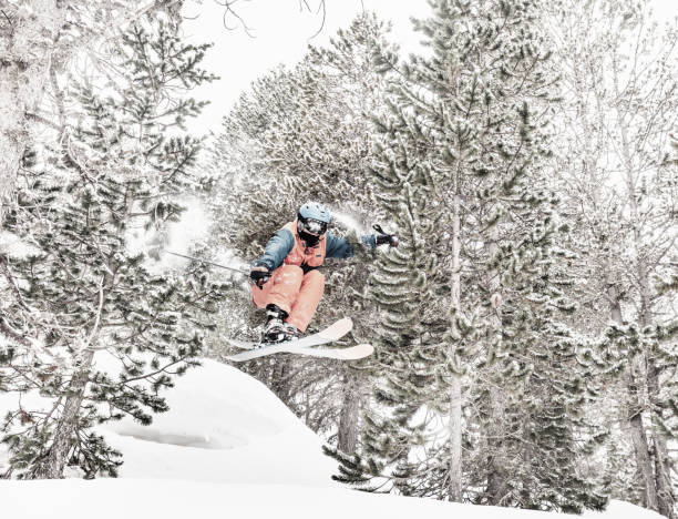 アンドラのバックカントリー スキー - powder snow skiing agility jumping ストックフォトと画像