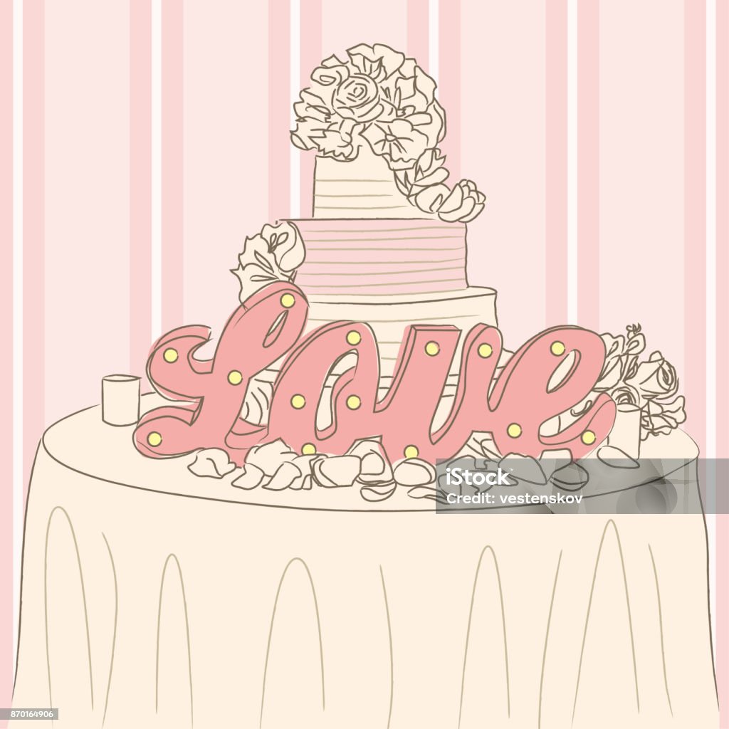 Sketch Style Wedding Cake With Love Stock Illustration - Download ...