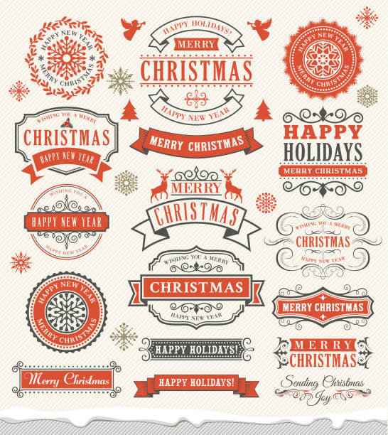 lencana vintage natal - holiday badges ilustrasi stok
