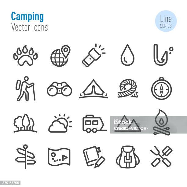 Camping Icons Vector Line Series Stock Illustration - Download Image Now - Icon Symbol, Adventure, Hiking