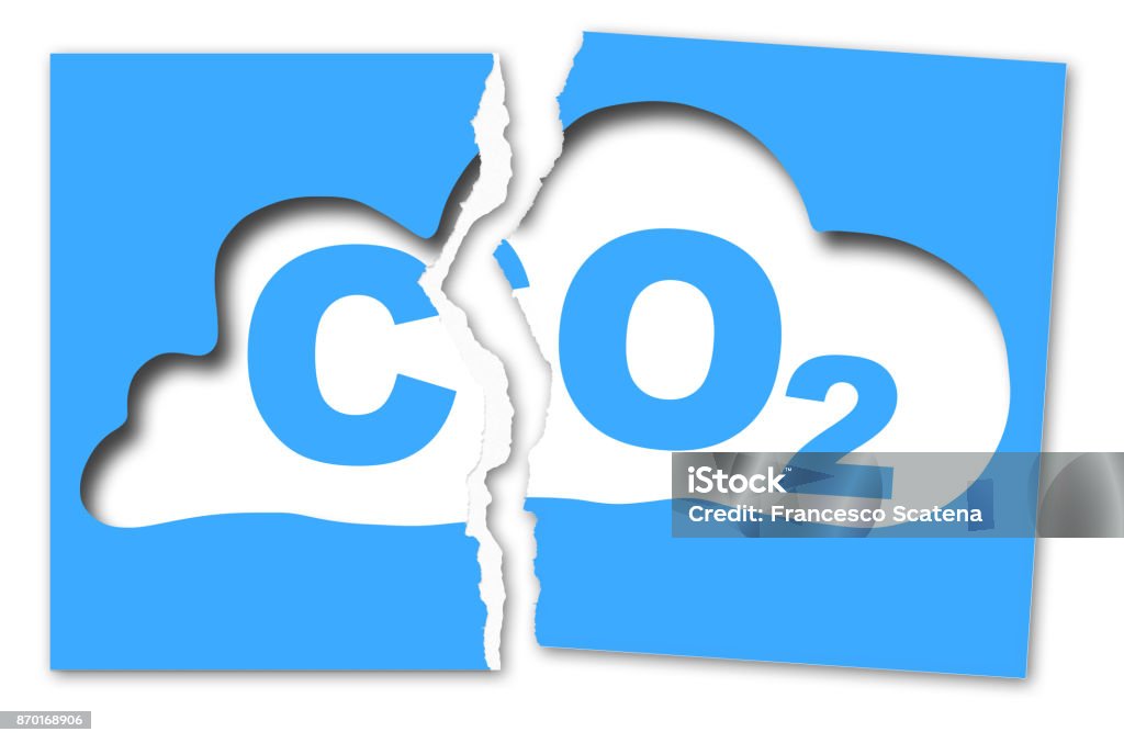 Free from Co2 presence in the atmosphere - concept image with ripped photo Carbon Dioxide Stock Photo