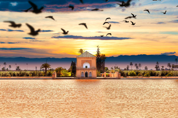 scenical menara garden.travel to morocco.marrakech - morocco landscape mountain mountain range imagens e fotografias de stock