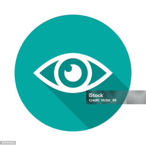 Eye Circle Icon With Long Shadow Flat Design Style Stock Illustration - Download Image Now