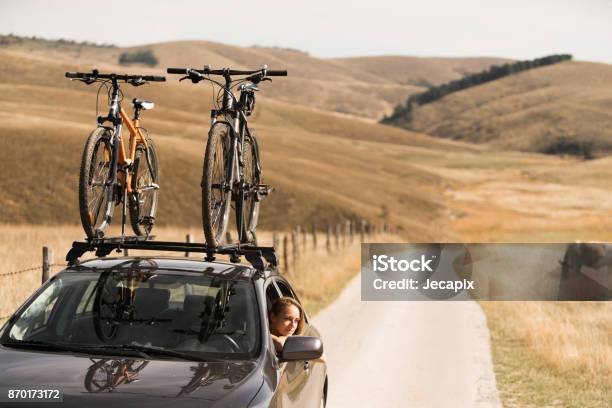 Adveture Time On Roadtrip Stock Photo - Download Image Now - Bicycle, Car, Cycling
