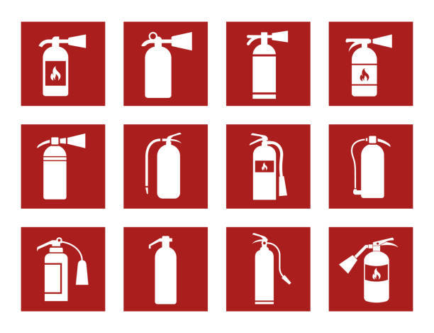 fire extinguisher icons fire extinguisher icons and signs, vector illustration emergency services equipment stock illustrations