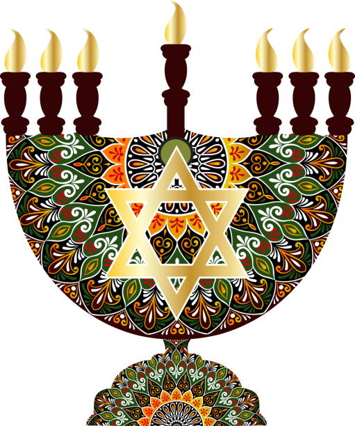 istock Drawing of a menorah with round floral lace 870183918