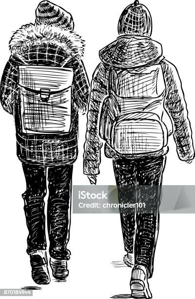 School Friends Go To School Stock Illustration - Download Image Now - Backpack, Boys, Brother