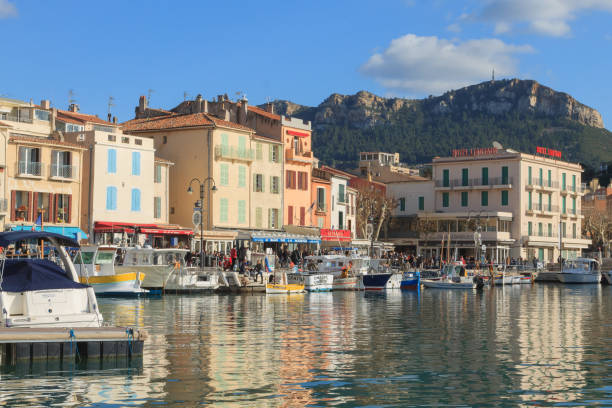Colorful traditional houses on the promenade in the port of Cassis town, Provence, France