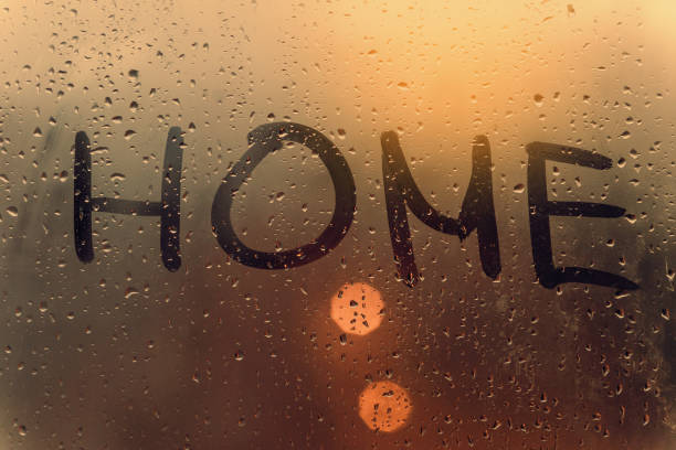 istock The inscription home on the sweaty glass. 870186014