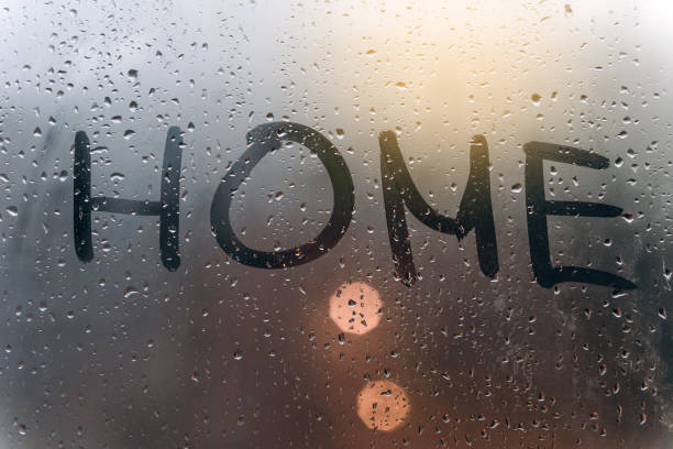 istock The inscription home on the sweaty glass. 870186046