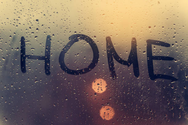 istock The inscription home on the sweaty glass. 870186128