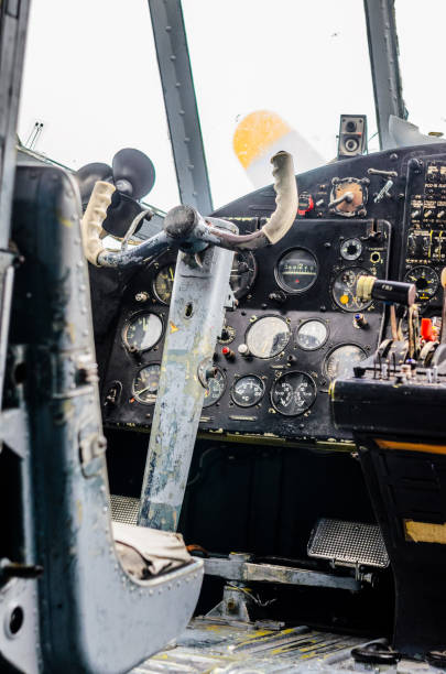 istock Vintage airplane cockpit interior 870191970