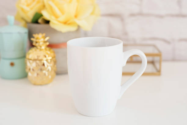 istock Mug Mockup. Coffee Cup Template. Coffee Mug Printing Design Template. White Mug Mockup. Blank Mug Product Image. Styled Stock Photography White Coffee Cup and Rose Flower 870195262