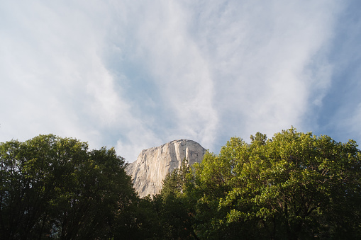 Photo of the El Capitan rock wall in the Yosemite National Park in California, United States.