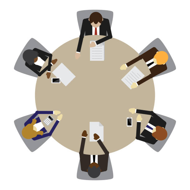 Business table meeting Business Meeting, Board Room, Office, Working, Circle conference table stock illustrations