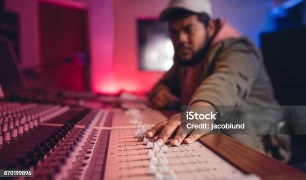 Sound Engineer Working On Music Mixer Stock Photo - Download Image Now - Industry, Music, Close-up