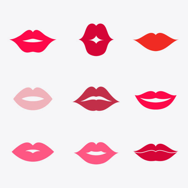 illustrazioni stock, clip art, cartoni animati e icone di tendenza di set di icone vettoriali labbra - baciare