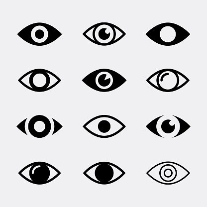 Eyes vector icon set. Collection symbols of open human eye. Eyes icons isolated on white background. Look and vision icons. Eye signs in the flat style for website and apps.