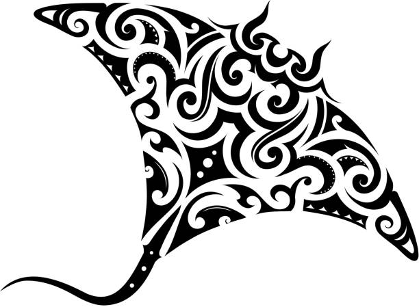 ilustrações de stock, clip art, desenhos animados e ícones de maori style manta ray tattoo - manta ray maori tattoo pattern