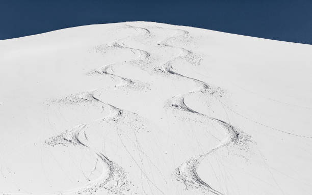 산 사면에 있는 스키 트랙 - powder snow ski ski track track 뉴스 사진 이미지