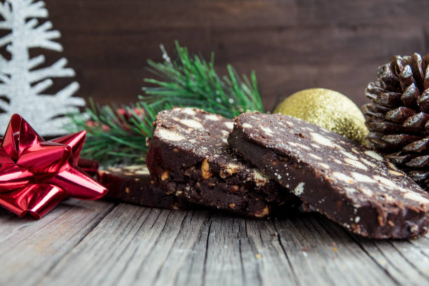 istock Chocolate salami dessert decorated for Christmas 870232642
