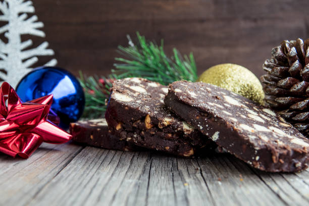 istock Chocolate salami dessert decorated for Christmas 870233098