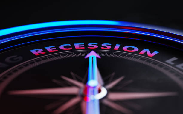 istock Recession Concept: Arrow of A Compass Pointing Recession Text 870236532