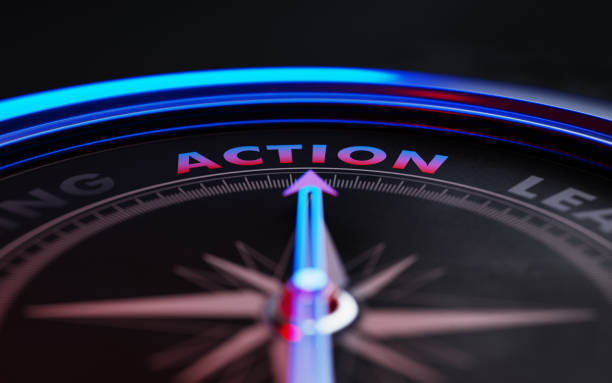 istock Action Concept: Arrow of A Compass Pointing Action Text 870236692