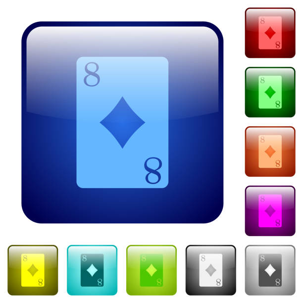 osiem diamentów karty kolor kwadratowe przyciski - rummy leisure games number color image stock illustrations