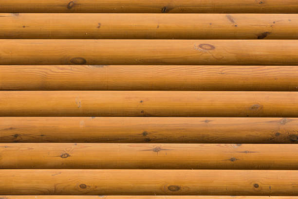 istock Wooden logs wall, close up background texture 870247170