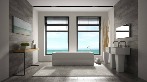 istock Interior of modern bathroom 3D rendering 870253846