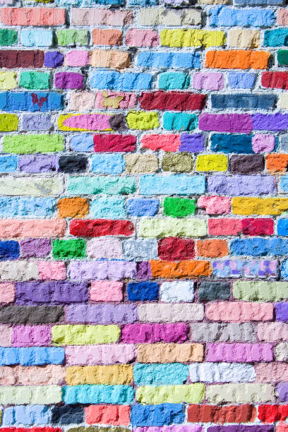 istock Abstract texture / pattern background: fragment of a wall made of colored variegated bricks. 870255520