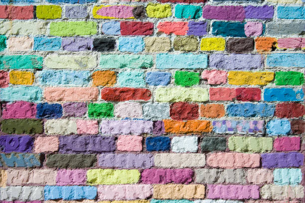 istock Abstract texture / pattern background: fragment of a wall made of colored variegated bricks. CVan be used as a wallpaper. 870255538
