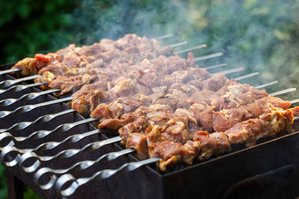 istock meat on skewers fried in the forest 870255594