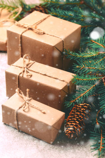 istock Christmas background. Craft gift boxes and decoration 870258402