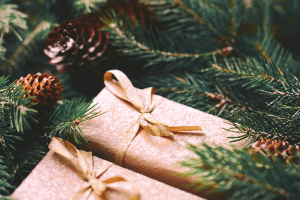 istock Christmas background. Craft gift boxes and decoration 870258710