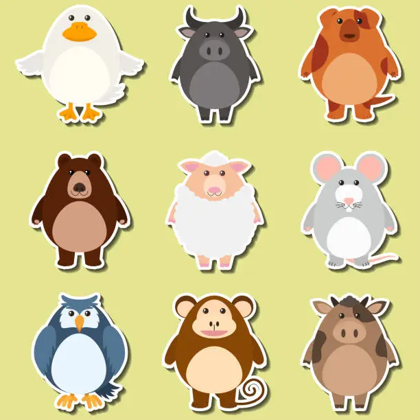 Vector illustration of Sticker design for cute animals