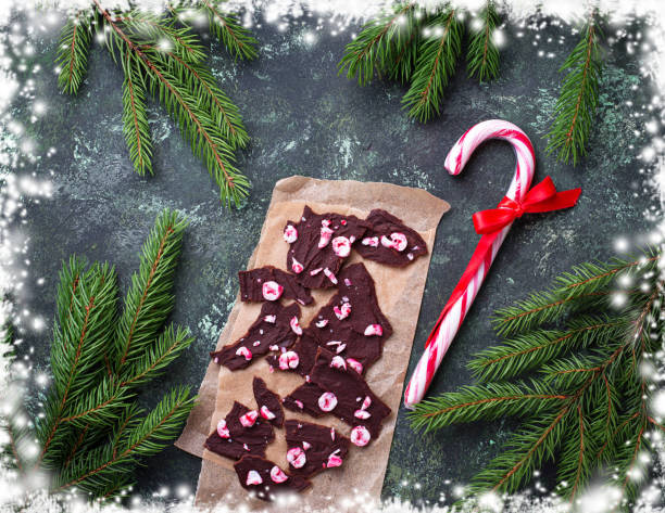 istock Christmas peppermint chocolate bark with candy cane chips. 870270898