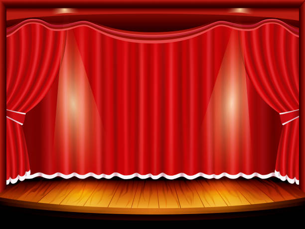 Theater stage with red curtain and spotlight, vector Theater stage with red curtain and spotlight, vector illustration stage curtain stock illustrations