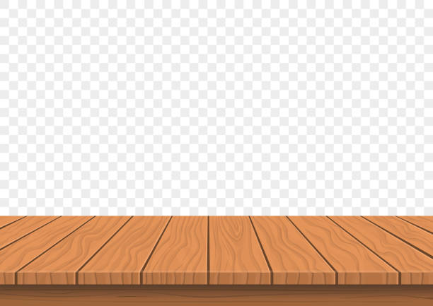 wooden board top on transparent background wooden board  top on transparent background, blank empty space, vector wood table stock illustrations