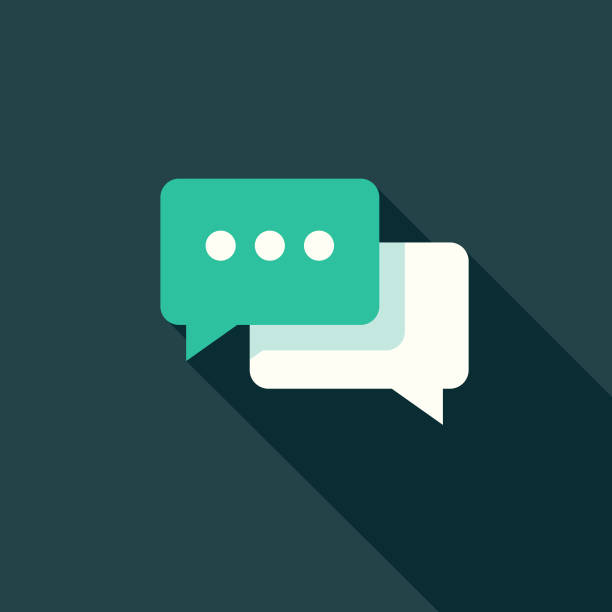 Online Chat Flat Design Communications Icon with Side Shadow A flat design styled communication icon with a long side shadow. Color swatches are global so it’s easy to edit and change the colors. online chat bubble stock illustrations