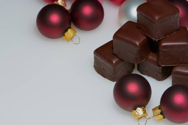 istock Dominoes and Christmas tree balls for Christmas, text space 870280806