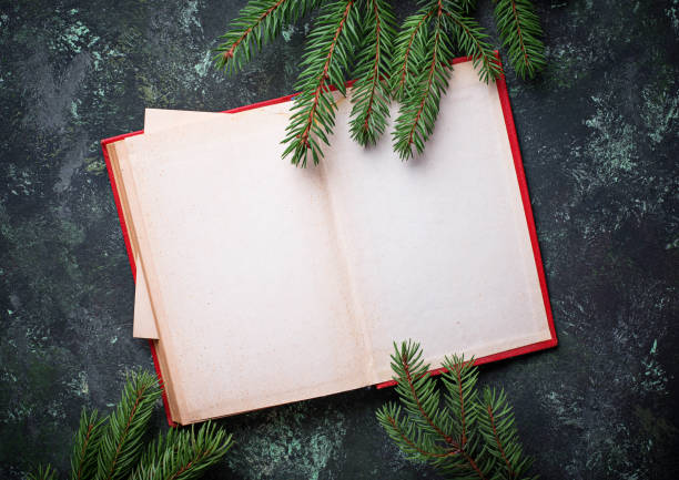 Empty notebook with tree branches. stock photo