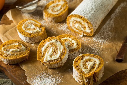 Homemade Sweet Pumpkin Roll with Cream Cheese Frosting