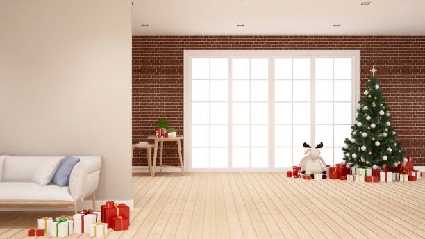istock christmas tree and gift in living room -  artwork for Christmas day - 3D Rendering 870330496
