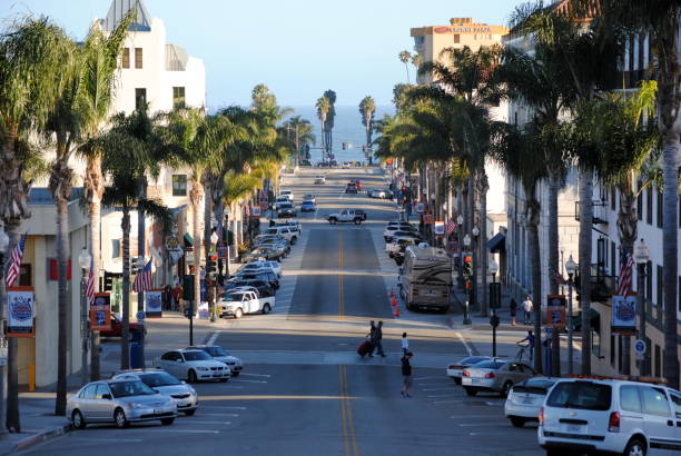 Ventura, United States - June 26, 2012: View of Ventura downtown.  Ventura's compact, walkable Downtown offers easy access to countless places to eat.